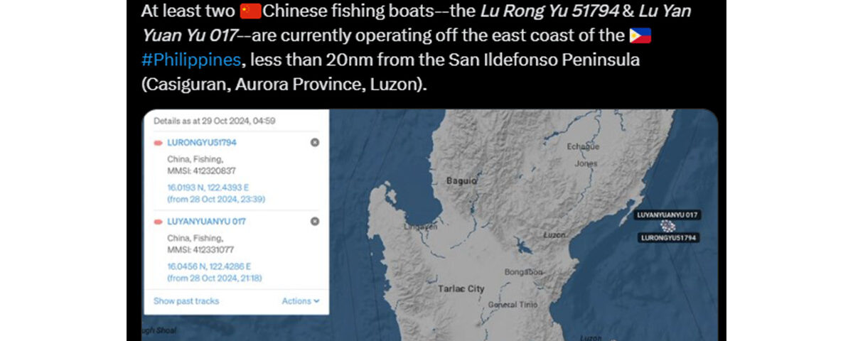 2 Chinese fishing vessels na tinitingnan sa tubig ng Aurora