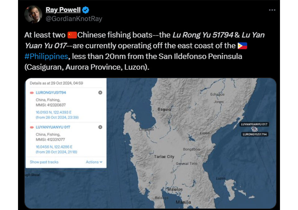 2 Chinese fishing vessels na tinitingnan sa tubig ng Aurora